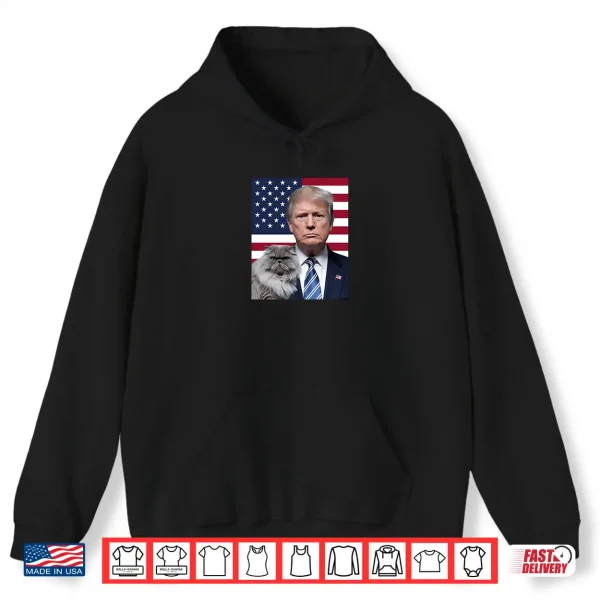 Hoodie Funny President Donald Trump With A Persian Cat USA Flag Shirt
