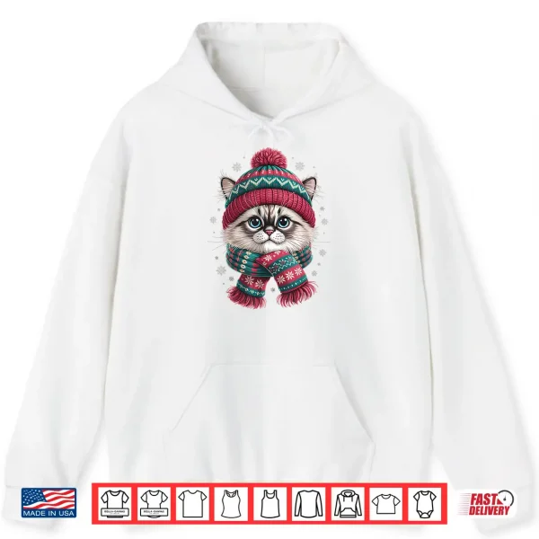 Hoodie Funny Ragdoll Cat Santa Hat Christmas Lights Shirt