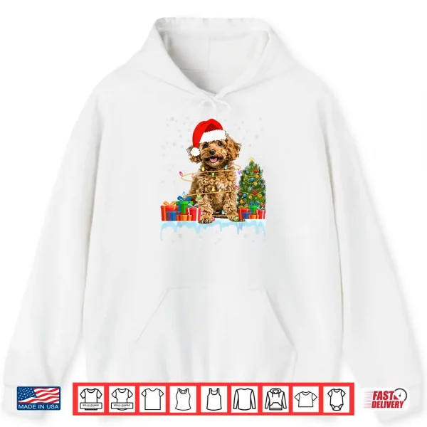 Hoodie Funny Santa Poodle Dog Christmas Lights Xmas Pajamas Shirt