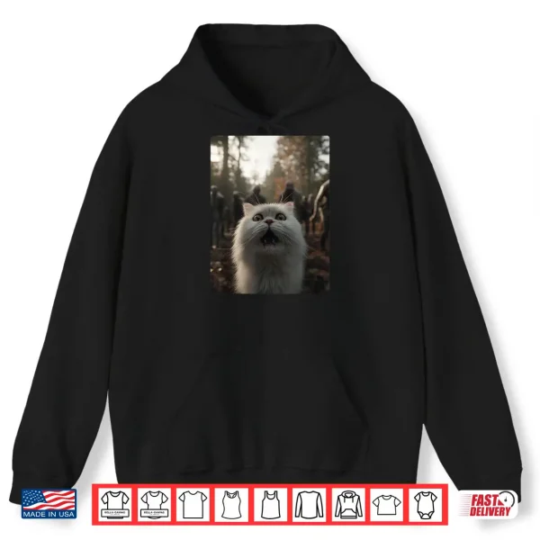 Hoodie Funny White Persian Cat Selfie with Zombies Spooky Halloween Shirt