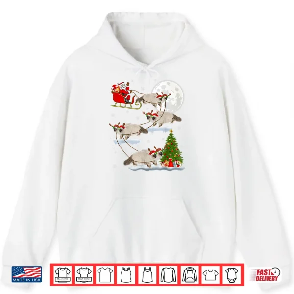 Hoodie Funny Xmas Lighting Tree Santa Riding Ragdoll Cat Christmas Shirt
