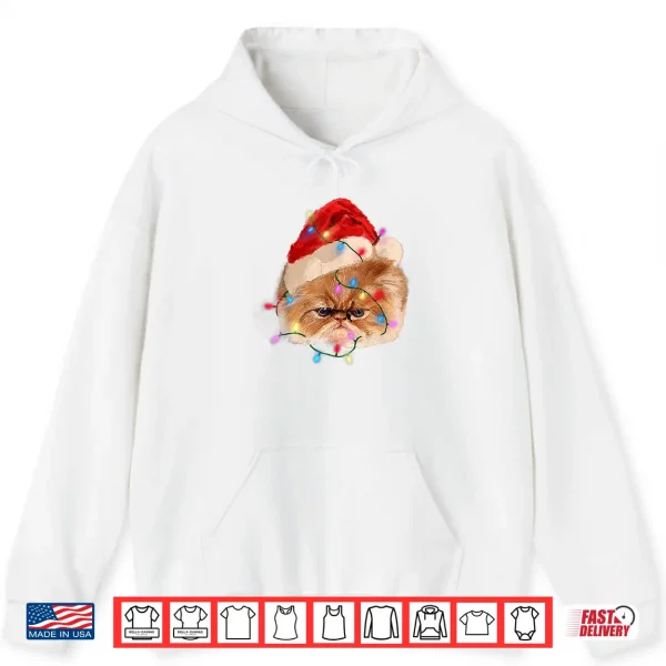 Hoodie Funny Xmas Persian Cat Christmas Lights Adorable Face Fluffy Shirt