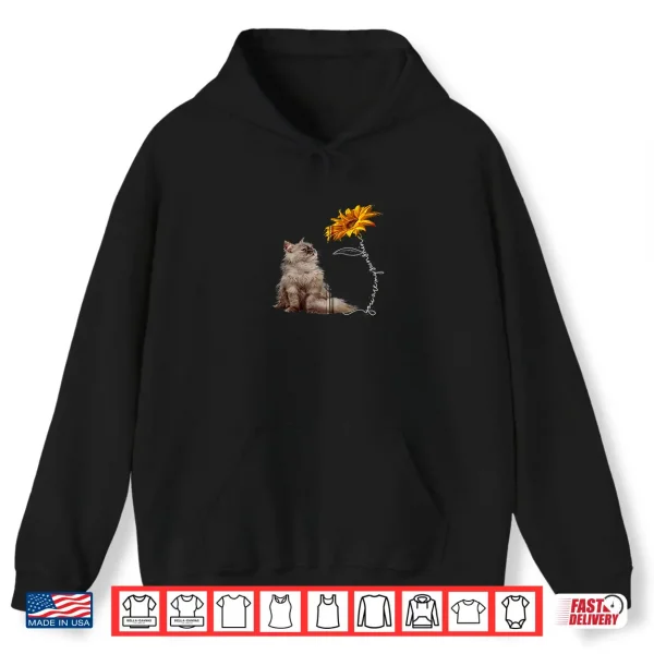Hoodie Furry Persian Cat Looking at the Sunflower Shirt