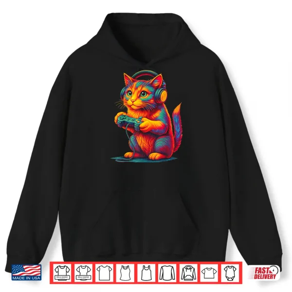 Hoodie Gamer Cat Video Games Boys Teen Men Girls Funny Gift Gaming Shirt