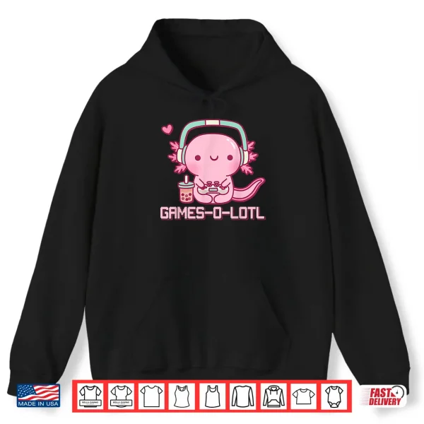 Hoodie Gamesolotl Axolotl Video Games Kawaii Anime Gamer Boys Girls Shirt