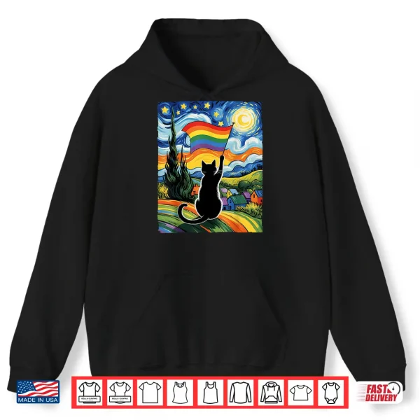 Hoodie Gay Pride Cat Art Cat Starry Night Style LGBTQ Pride Support Shirt