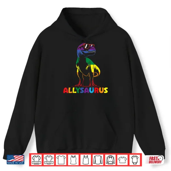 Hoodie Gay Pride Month Allysaurus Dino Trex LGBTQ Ally Boys Kids Shirt