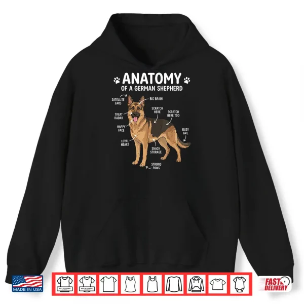 Hoodie German Shepherd Anatomy Funny Dog Owner Boys Girls Kids Shirt