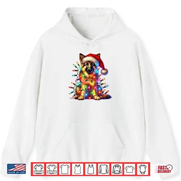 Hoodie German Shepherd Christmas Lights Santa Hat Dog Lover Shirt