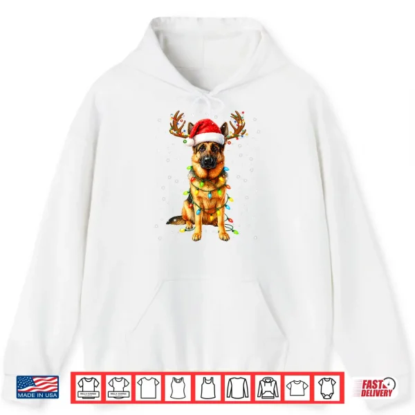 Hoodie German Shepherd Christmas Tree Lights Pajama Dog Lover Xmas Shirt