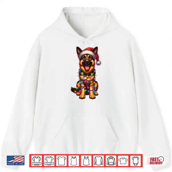 Hoodie German Shepherd Christmas Tree Lights Xmas Pajama Dog Lover Shirt