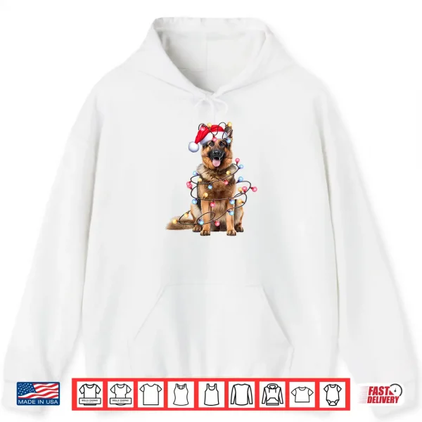 Hoodie German Shepherd Dog Christmas Lights Xmas Shirt