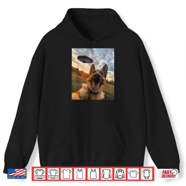 Hoodie German Shepherd Dog Selfie With UFOs Aliens Graphic Shirt