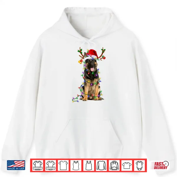 Hoodie German Shepherd Dog Tree Christmas Lights Dog Lover Pajama Shirt