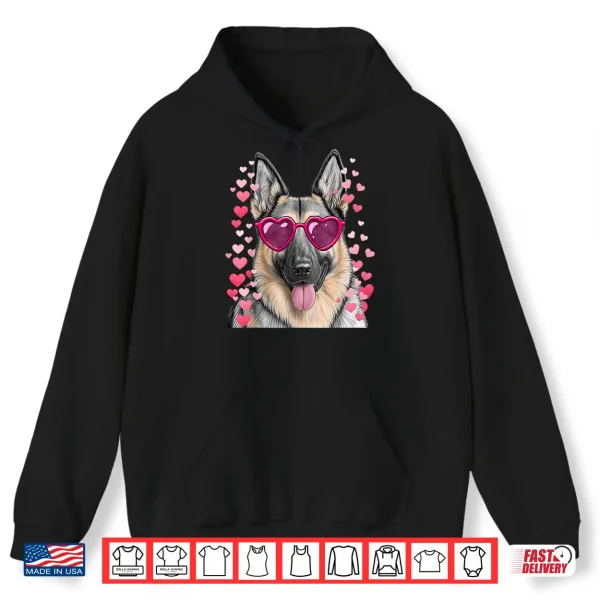 Hoodie German Shepherd Face Heart Glasses Valentines Day Dog Shirt