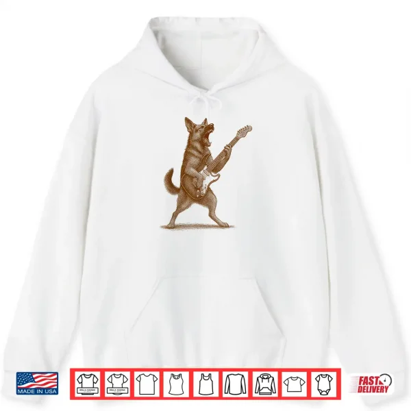 Hoodie German Shepherd Playing Guitar Dog Mom Rock Roll Music Shirt
