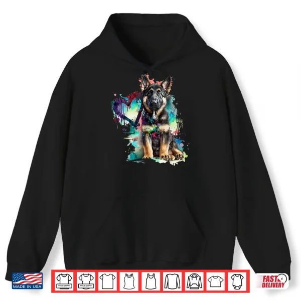 Hoodie German Shepherd Puppy Mom Lover Watercolor Painting Heart Shirt