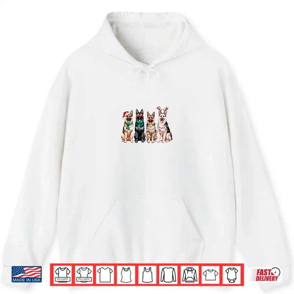 Hoodie German Shepherd Reindeer Christmas Lights Dog Lover Xmas Shirt