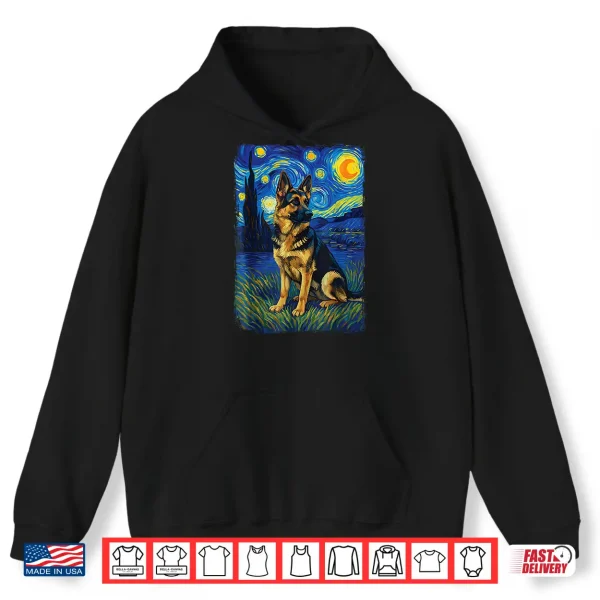 Hoodie German Shepherd Starry Night Professional Minimalist Modern Graphic Shirt