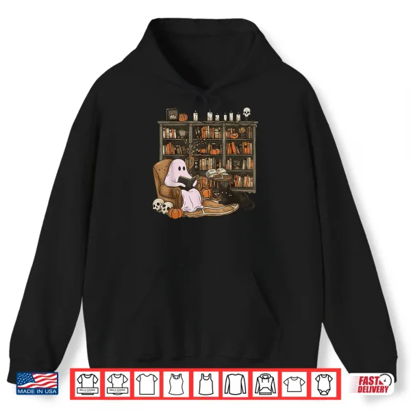 Hoodie Ghost Reading Book Cat lover Halloween Reading enthusiast Shirt