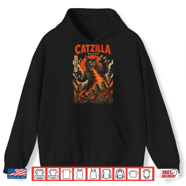 Hoodie Giant Cat Monster Tokyo City Destruction Shirt