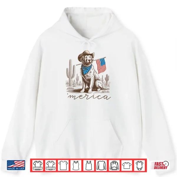 Hoodie Golden Retriever 4th Of July Cowboy Independence US Flag Shirt