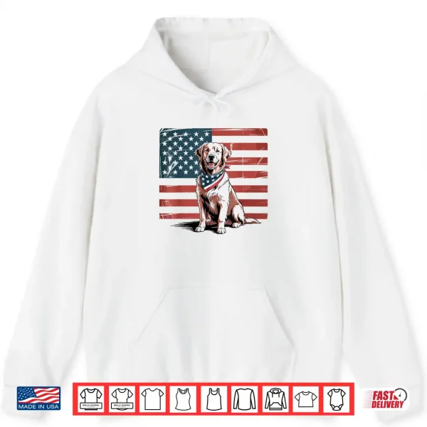 Hoodie Golden Retriever 4th Of July USA American Flag Patriotic Shirt