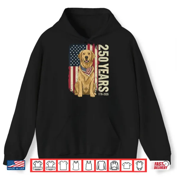 Hoodie Golden Retriever American Flag Bandana 250th 4th of July Shirt