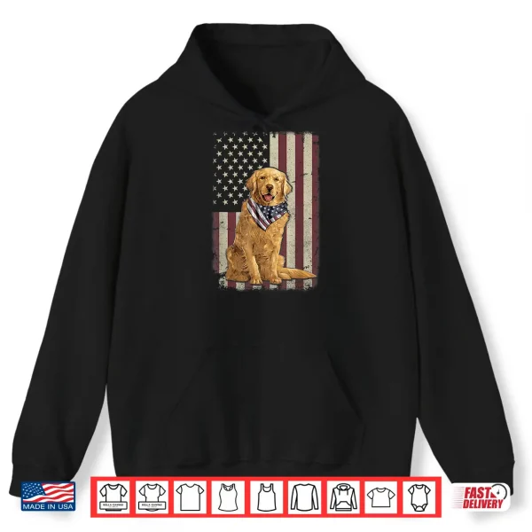 Hoodie Golden Retriever American Flag Bandana 4th Of July Tshirt
