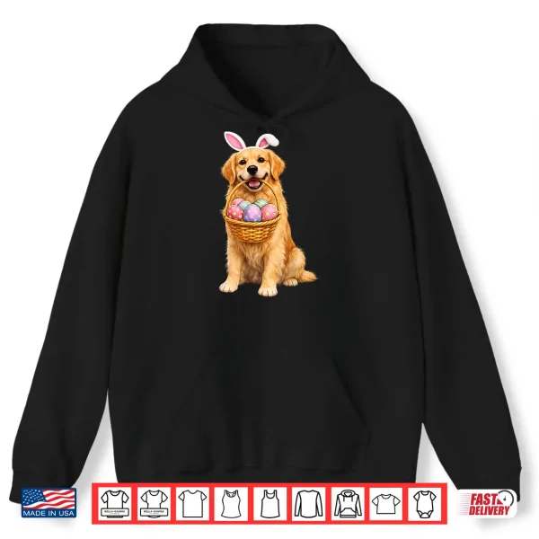 Hoodie Golden Retriever Bunny Ears Eggs Cute Easter Dogs Shirt