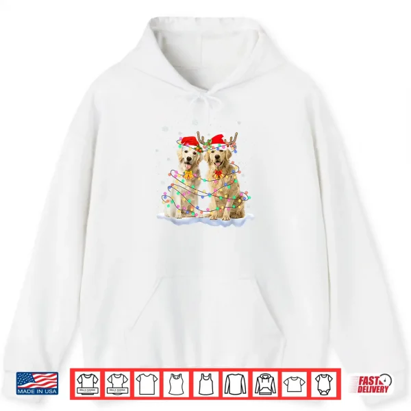 Hoodie Golden Retriever Christmas Santa Hat Reindeer Lights Pajama Shirt