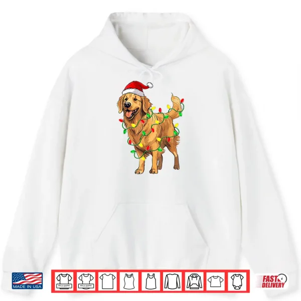 Hoodie Golden Retriever Christmas Santa Hat Tree Lights Pajama Dog Shirt