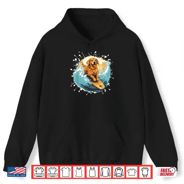 Hoodie Golden Retriever Dog On Surfboard Surfing Shirt