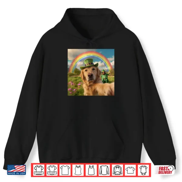 Hoodie Golden Retriever Dog Selfie With Leprechaun St Patricks Day Shirt