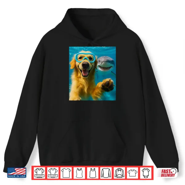 Hoodie Golden Retriever Dog Selfie With Shark Ocean Lovers Shirt