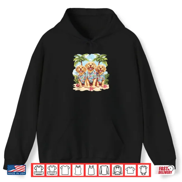 Hoodie Golden Retriever Dogs In Cute Hawaiian Tops Palm Trees Beach Shirt