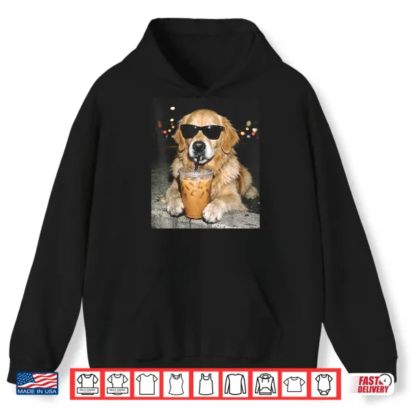 Hoodie Golden Retriever Drinking Iced Coffee Funny Dog Meme Shirt