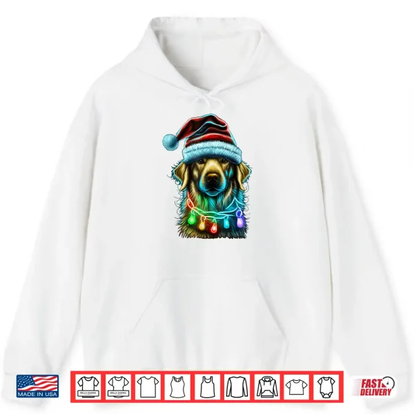 Hoodie Golden Retriever Funny dog Christmas Santa Hat lights tree Shirt