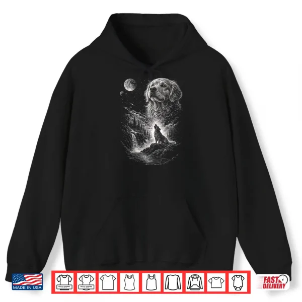 Hoodie Golden Retriever Howling At Moon Night Vintage 90s Dogs Shirt