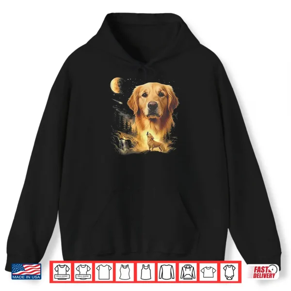 Hoodie Golden Retriever Howling to The Moon Vintage Shirt