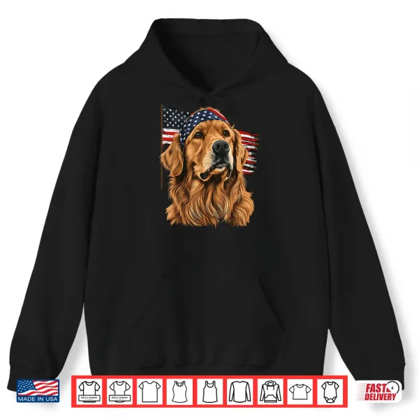 Hoodie Golden Retriever Patriotic 4th Of July USA American Flag Shirt