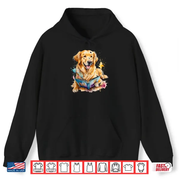 Hoodie Golden Retriever Reading Dog Animal Art Print Graphic Shirt
