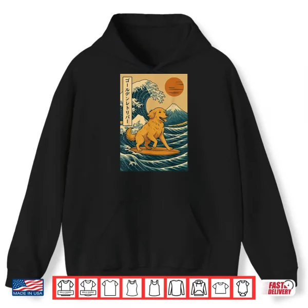 Hoodie Golden Retriever Surfing Japanese Wave Great Wave Shirt