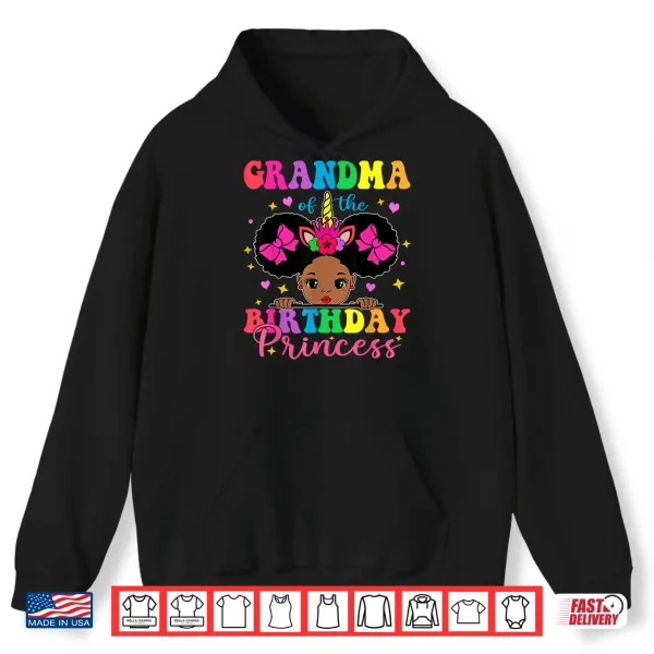 Hoodie Grandma of The Birthday Girl Princess Afro Melanin Unicorn Shirt