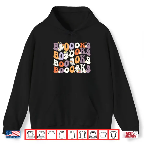 Hoodie Groovy Ghost Reading Books Boooks Halloween Teacher Boook Shirt