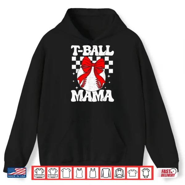 Hoodie Groovy Tball Mom Softball T Ball Mama Checkered Mothers Day Shirt