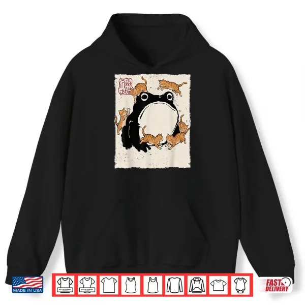 Hoodie Grumpy Frog Funny Cats Playing Cat Mom Anime Japanese Shirt