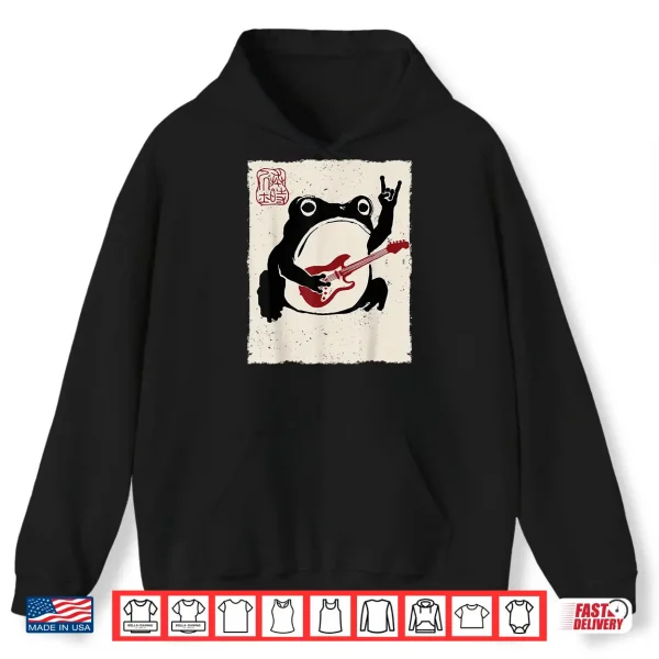 Hoodie Grumpy Frog Funny Guitar Rock Music Anime Japanese Shirt