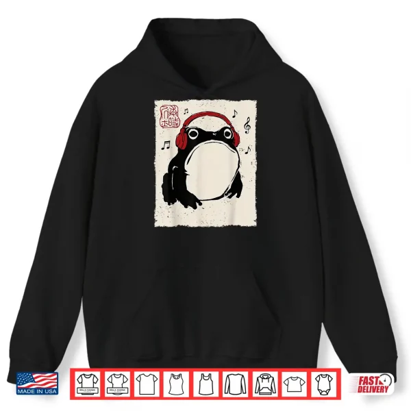 Hoodie Grumpy Frog Funny Music Headset Anime Japanese Shirt