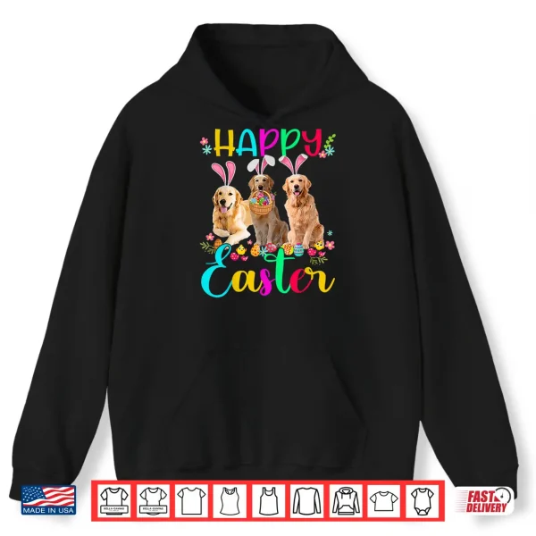 Hoodie Happy Easter Three Golden Retriever Wearing Bunny Ear Gifts Shirt
